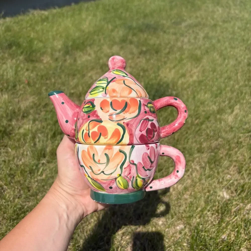 Vintage Bella Casa by Ganz ceramic stackable “tea for one” set